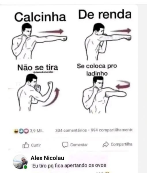 Pode ser uma imagem de 1 pessoa e texto que diz "Calcinha De renda Não @alesandiemereles Nãostira @alesandes se tira Se coloca pro ladinho ಅರిం 3,9 MIL 334 comentários ários 994 compartilhamentt Curtir Comentar Compartilha Alex Nicolau Eu tiro pq fica apertando os ovos"