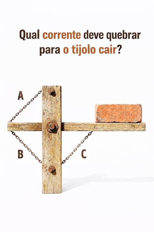 Pode ser uma imagem de texto que diz "Qual corrente deve quebrar para 0 tijolo cair? A B C"