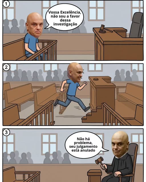 Pode ser uma imagem de texto que diz "1 Vossa Excelência, não sou favor dessa investigação 2 3 Não há problema, seu julgamento está anulado"